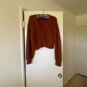 KOOPLES Cozy Brown V-Neck Women's button down cropped Sweater